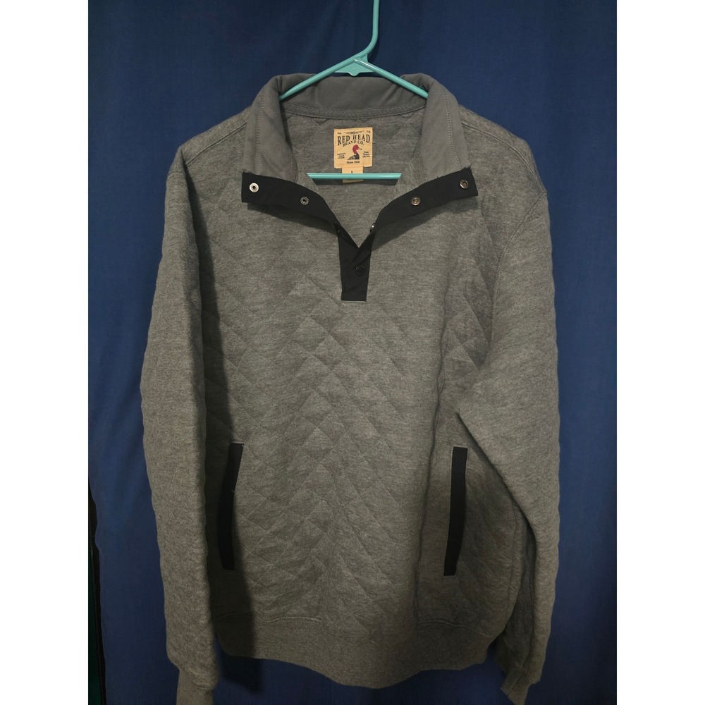 Red Head Brand Co Mens Quilted Snap Mock Neck Pullover Sweatshirt Grey Large